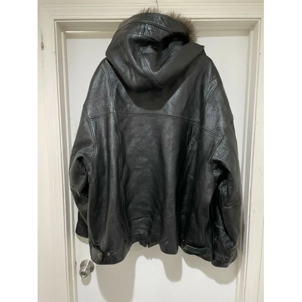 Pelle Pelle Fur Hood Black Leather Jacket