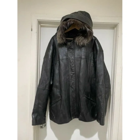 Pelle Pelle Fur Hood Black Leather Jacket