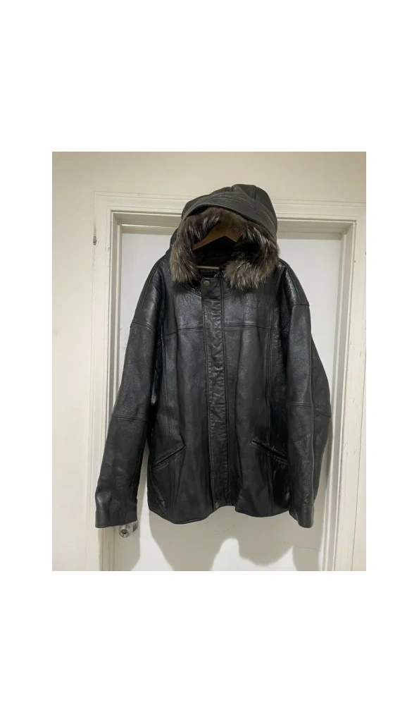 Pelle Pelle Fur Hood Black Leather Jacket