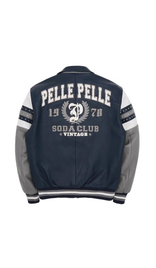 Pelle Pelle Navy Blue Vintage Leather Jacket | Soda Club