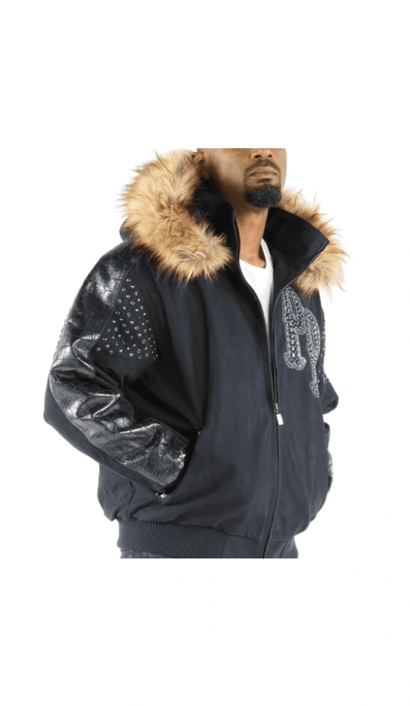 Pelle Pelle Navy Blue Men Fur Hood Jacket | Wool Jacket