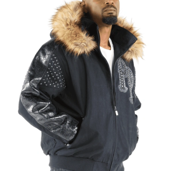 Pelle Pelle Navy Blue Men Fur Hood Jacket | Wool Jacket