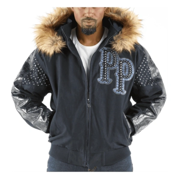 Pelle Pelle Navy Blue Men Fur Hood Jacket