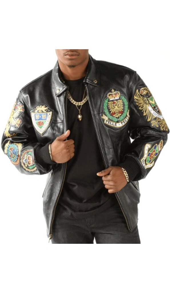 Pelle Pelle Men Black Patched Leather Jacket | MB Jacket