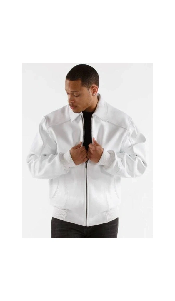 Pelle Pelle Men White Plain Leather Jacket