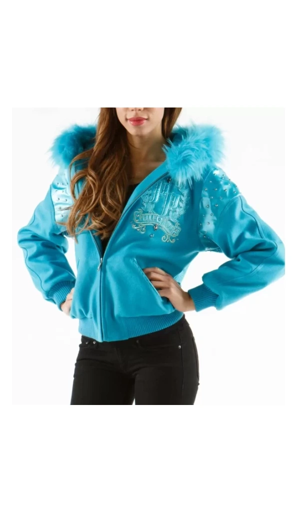 Pelle Pelle Blue Live Like A Queen Wool Jacket | Fur Hood