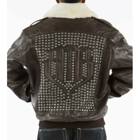 Pelle Pelle Men Fur Collar Dark Brown Jacket | Studs Jacket view 2