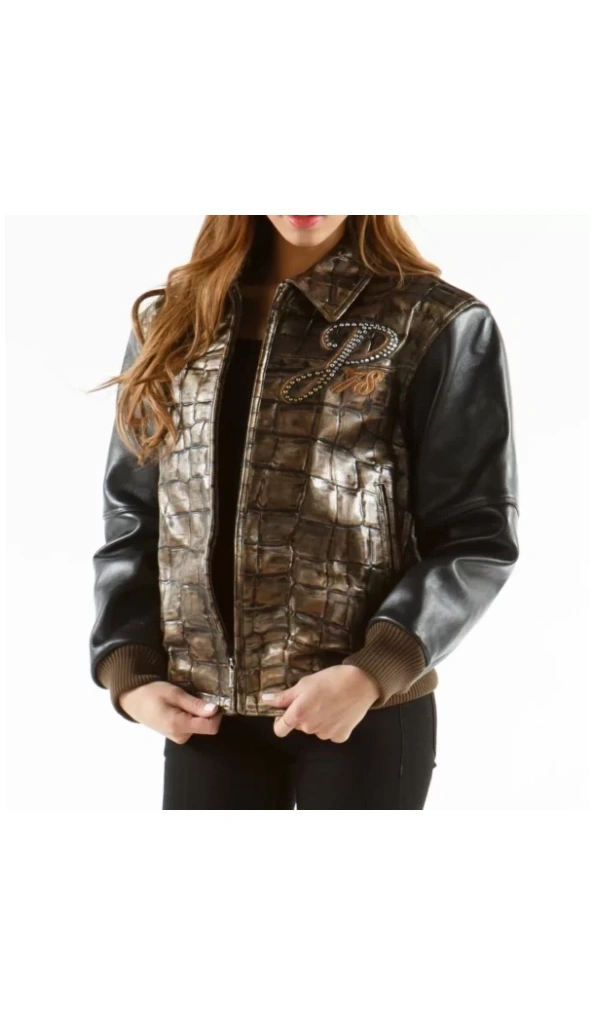 Pelle Pelle Brown Exotic Croc Leather Jacket | Women Jacket