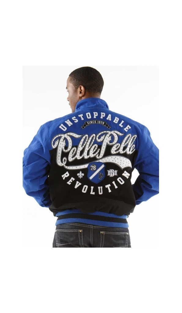 Pelle Pelle Men Blue Black Varsity Wool Jacket | MB Jacket