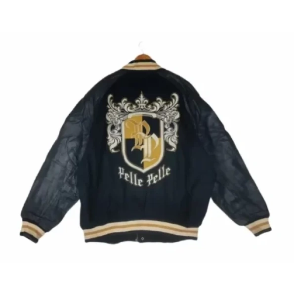 Pelle Pelle Black Leather Wool Varsity Jacket