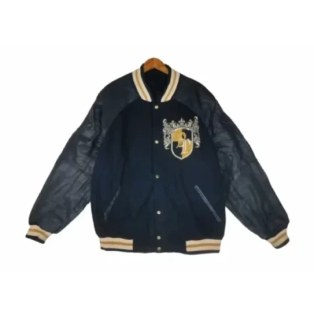 Pelle Pelle Black Leather Wool Varsity Jacket