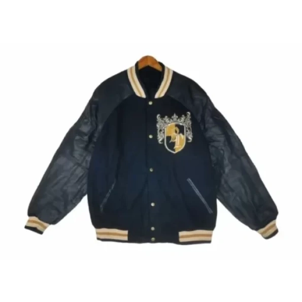 Pelle Pelle Black Leather Wool Varsity Jacket view 1
