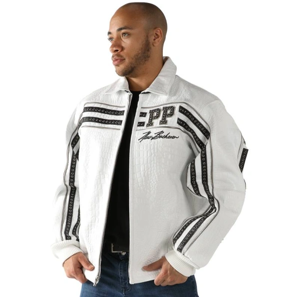 Pelle Pelle Men White Croc Leather Jacket