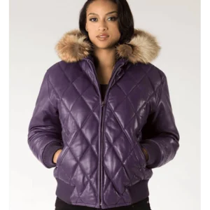 Pelle Pelle Quilted Fur Hood Leather Jacket | Purple Jacket view 2