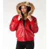 Pelle Pelle Red Women Fur Hood Leather Jacket