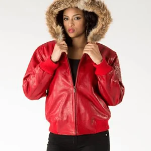 Pelle Pelle Red Women Fur Hood Leather Jacket view 4