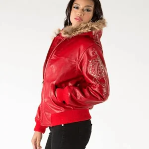 Pelle Pelle Red Women Fur Hood Leather Jacket view 3