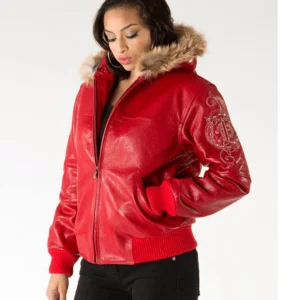 Pelle Pelle Red Women Fur Hood Leather Jacket
