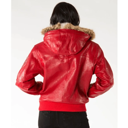 Pelle Pelle Red Women Fur Hood Leather Jacket