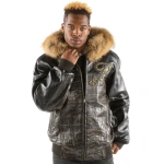 Pelle Pelle Men Fur Hood Croc Leather Jacket