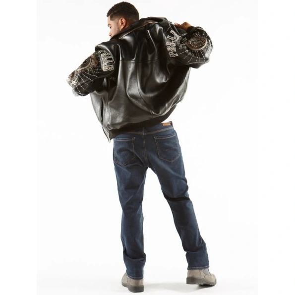 Pelle Pelle Dragon Print Studs Leather Jacket | Black Jacket view 2