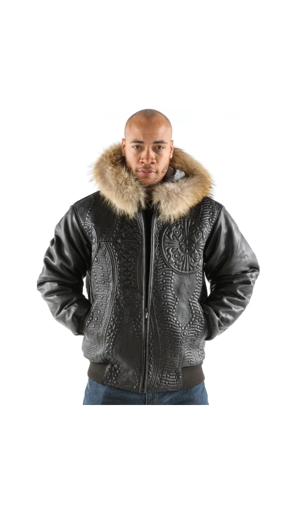 Pelle Pelle Men Encrusted Fur Hood Jacket | Leather Jacket