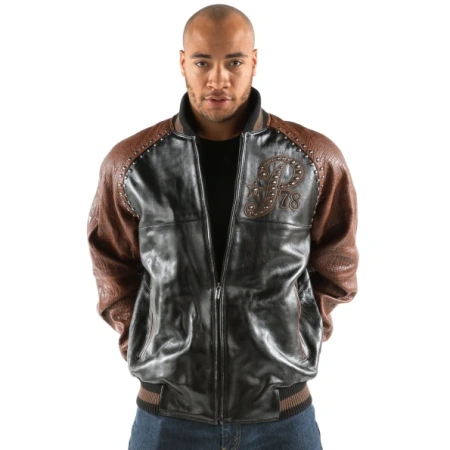 Pelle Pelle Black Brown Studded Varsity Jacket