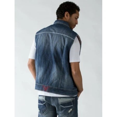 Pelle Pelle Men Sleeveless Blue Denim Jacket