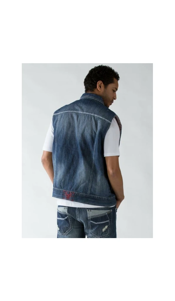 Pelle Pelle Men Sleeveless Blue Denim Jacket