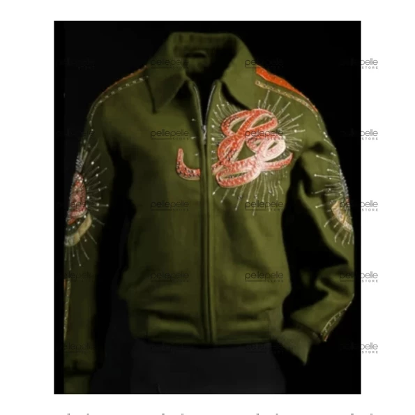Pelle Pelle Dark Green Studs Wool Jacket | 35th Anniversary view 2