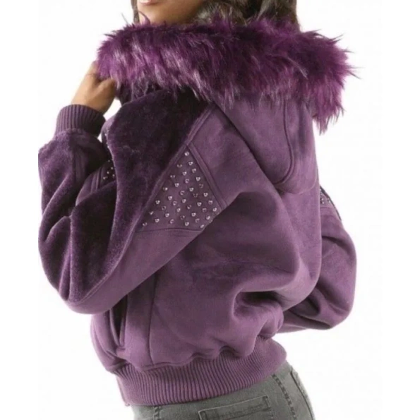 Pelle Pelle Women Purple Fur Hood Wool Jacket