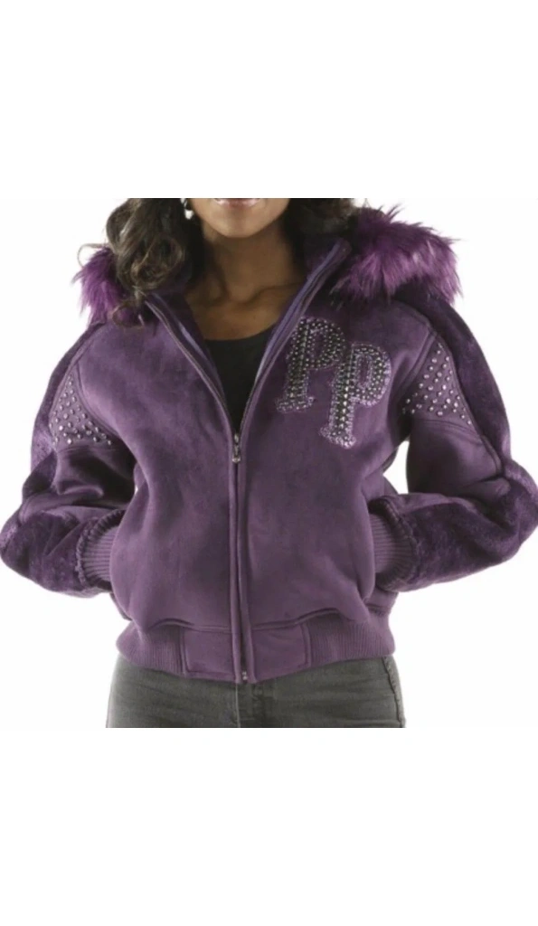 Pelle Pelle Women Purple Fur Hood Wool Jacket