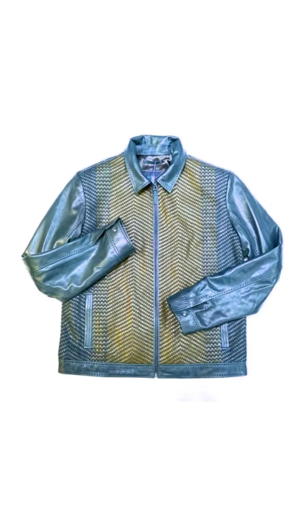 Pelle Pelle Shiny Blue Weaved Leather Jacket