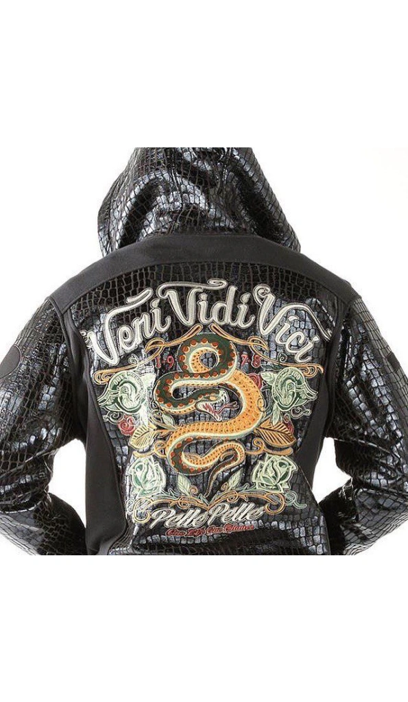 Pelle Pelle Veni Vidi Vici Croc Leather Jacket | Fur Hood