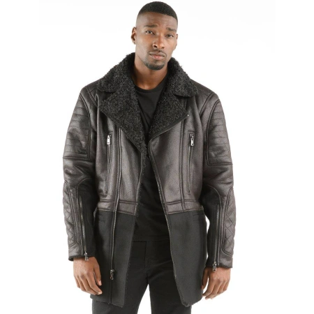 Pelle Pelle Black Men Leather Long Coat