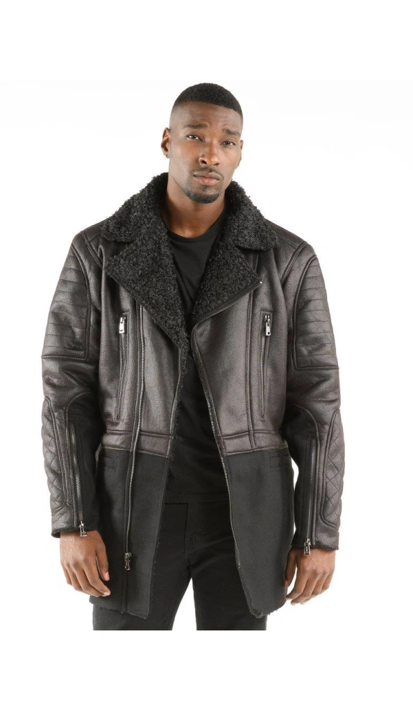Pelle Pelle Black Men Leather Long Coat