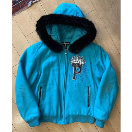 Pelle Pelle Blue Princess Fur Hood Wool Jacket