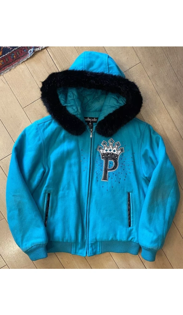 Pelle Pelle Blue Princess Fur Hood Wool Jacket | MB Jacket