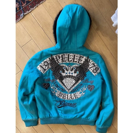 Pelle Pelle Blue Princess Fur Hood Wool Jacket