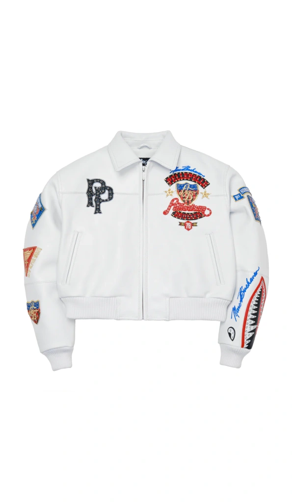 Pelle Pelle White American Bruiser Plush Womens Crop Jacket