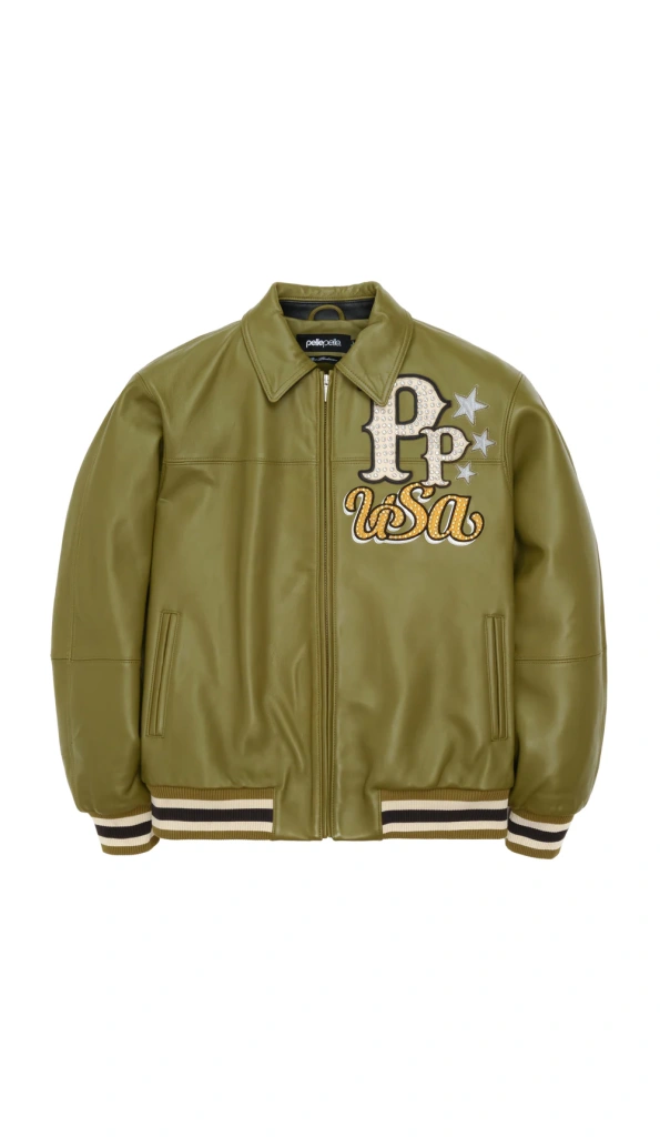 Pelle Pelle Stars and Stripes Olive Leather Jacket