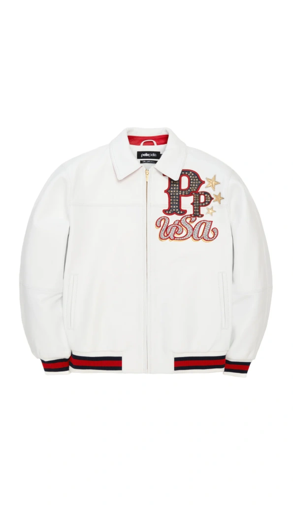 Pelle Pelle Stars and Stripes White Leather Jacket